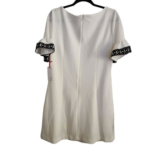 Elle Textured Embroidered Lace Ruffle Sleeve Ivory White Sheath Dress Size Large - Picture 2 of 11